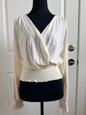 Amaryllis Cream Smocked Wrap-Style Blouse